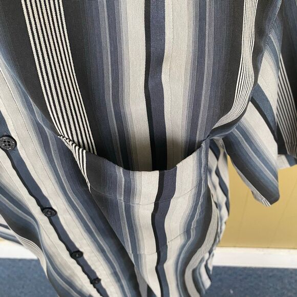 Batik Bay men L button up short sleeve stripe casual dress shirt black & tan - Picture 3 of 10